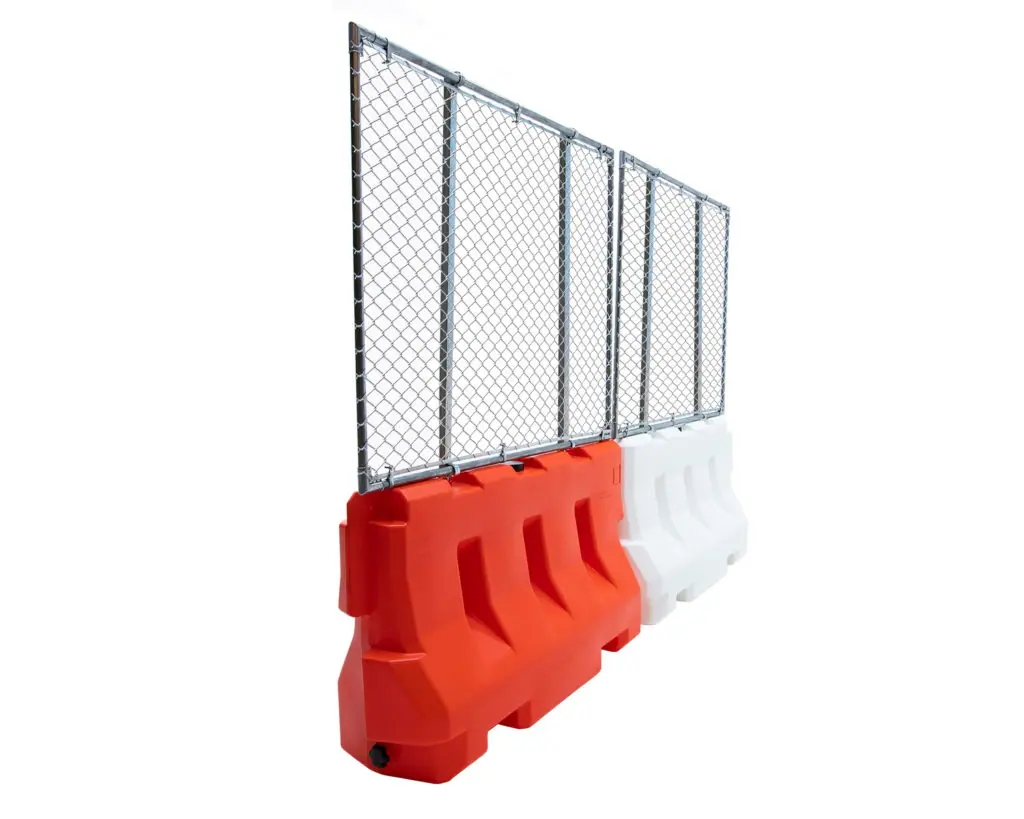 create an 8-foot barrier to entry with plastic jersey barricades and fence panels