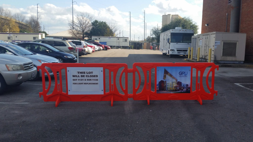 Parking lot barriers marking a closed lot