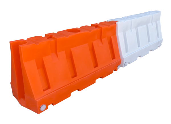 Connected Angled Orange and White 32 Jersey Shape Barricade