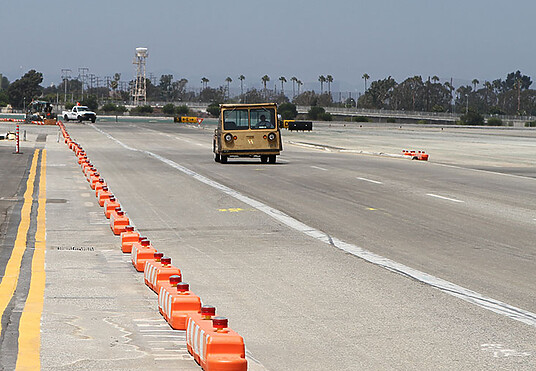 OTW reusable plastic low profile barricades on the airfield