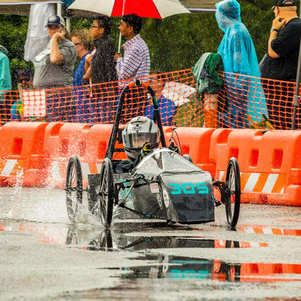 Go Kart Barricades on a rainy racetrack