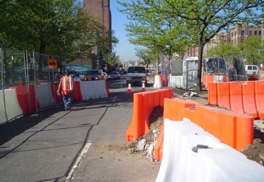 work zone marked with 42 inch jersey style plastic barricdes