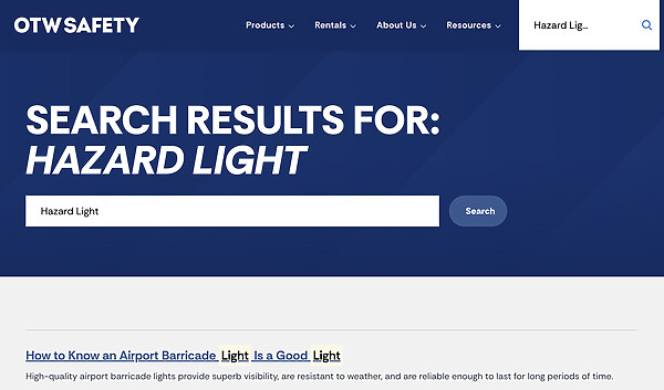 Screen shot of search bar tool, searching: Hazard Light