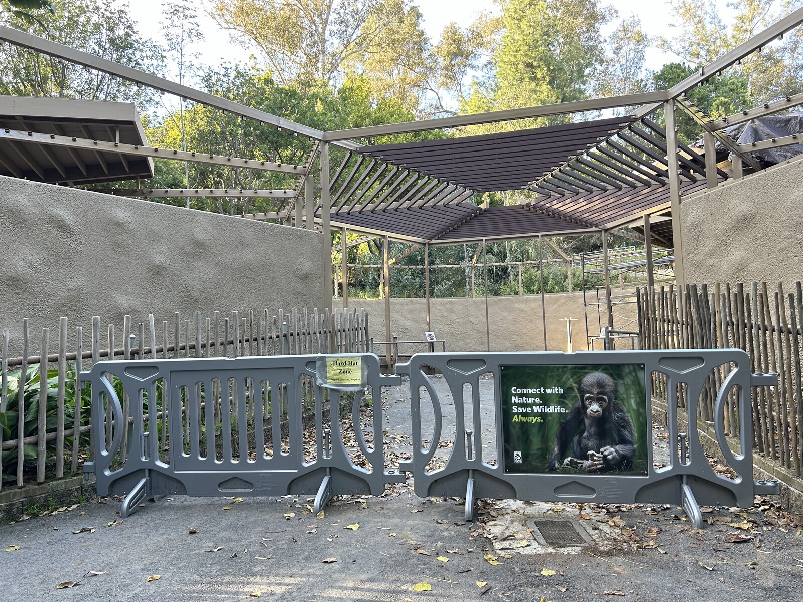 Two green zoo barricades at LA Zoo