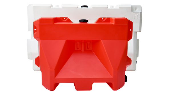 OTW LCD jersey barriers in orange (a small lcd barricade) and white (set behind the orange barricade)