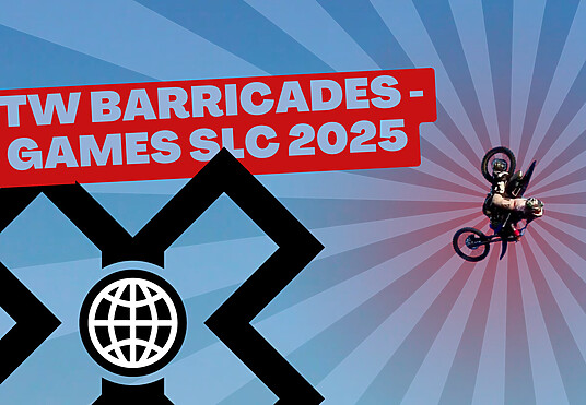 OTW Safety 42x72 LCD jersey shape barricades used at X Games SLC as a perimeter around bmx and moto x dirt courses to protect crowd