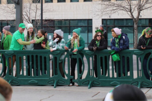 OTW Safety green Billboard Barricades used for crowd control at Utah St Pattys Day parade and celebration