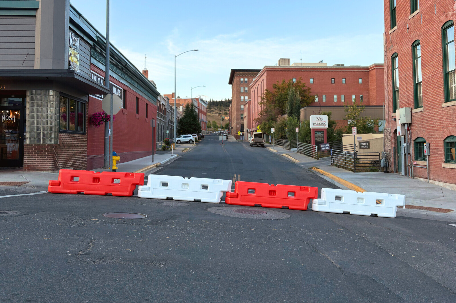 OTW Safety mid profile airport barricades used to block off vehicle access to main street entrance
