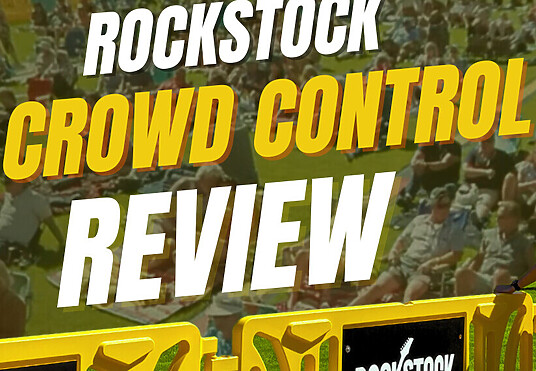 Review of OTW Safety billboard barricades at RockStock concert tour for temporary large stadium crowd control fencing.